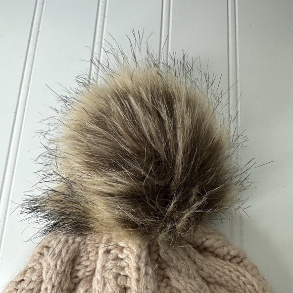 Timberland Winter Beanie One Size Light Pink Cable Knit Pom Fleece Lined Ski - Picture 2 of 5